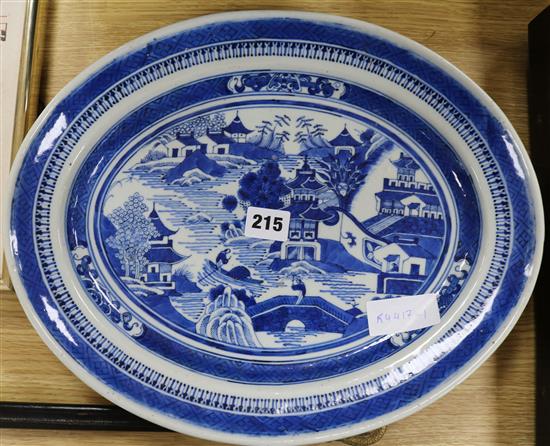 A 19th century Chinese blue and white oval dish 14.5in.
